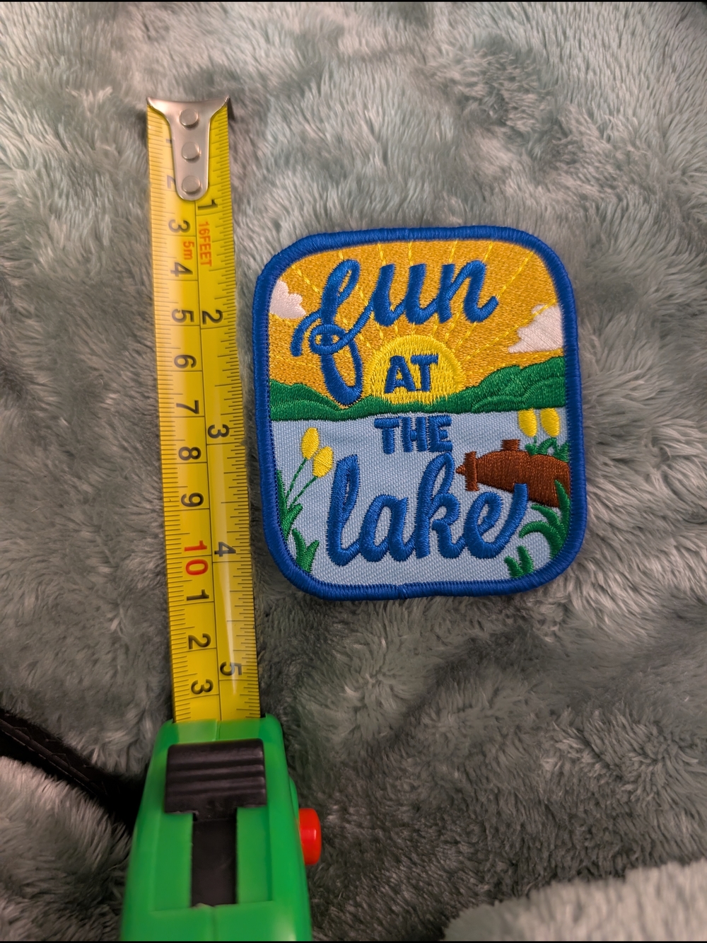 Fun at the Lake Embroidered Iron On Patch - Blue, Yellow, Green
